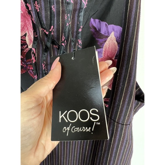 NEW KOOS Of Course Mixed Print Dress Size L Overalls Smock Floral Art to Wear - Picture 9 of 10